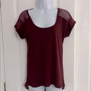 LF Maroon Athletic Top with Short Sleeves and Sheer Panels